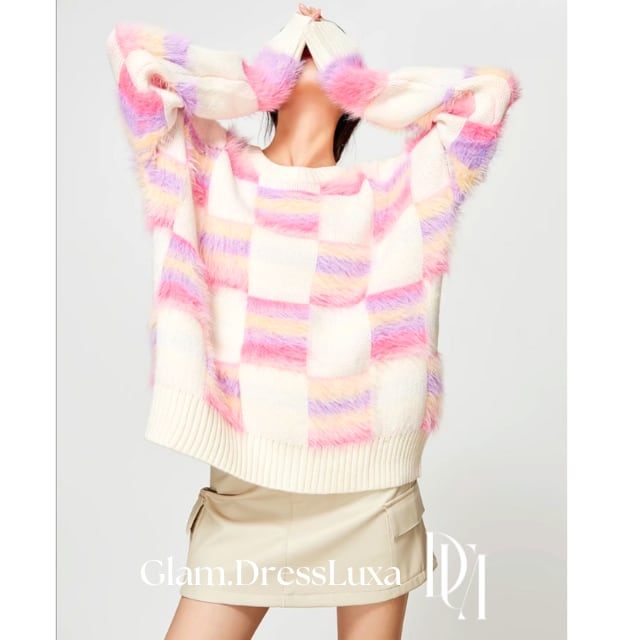 グラデーション ブロックチェック セーター_T39