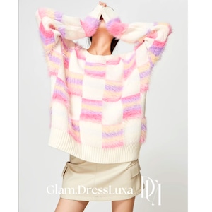 グラデーション ブロックチェック セーター_T39