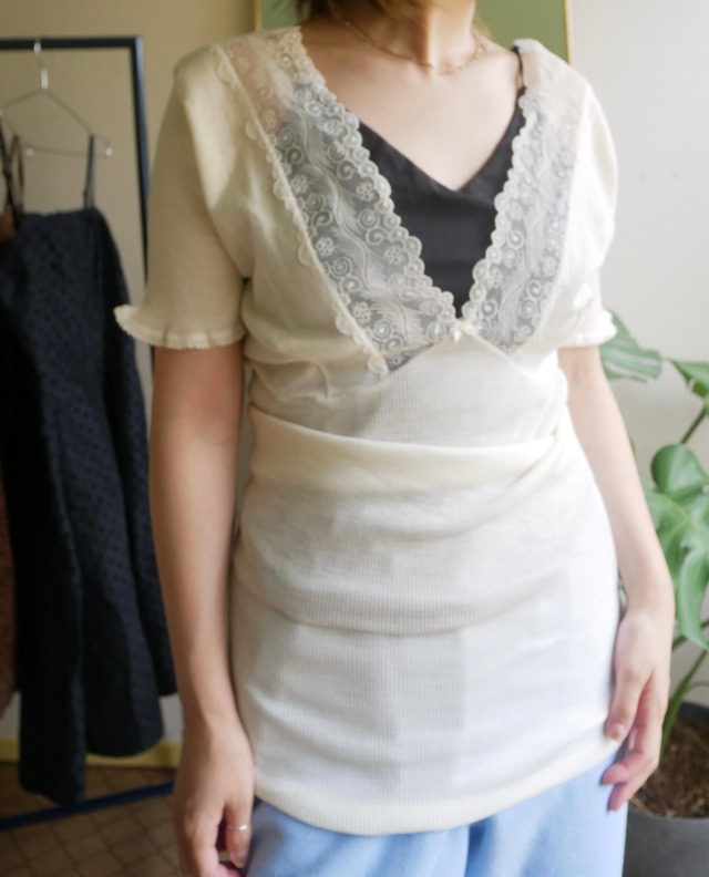 70s Italy "GRIGNASCO" Lace Rib Knit Top