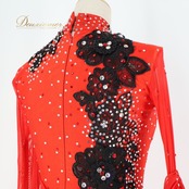 社交ダンス 衣装 スタンダードドレス ドレス ワンピース スタンダード フロート レース ダンス デモ パーティ 発表会 黒 上品 ブラック系 レッド系 豪華 ドレス スカート フロート 3枚重ね 露出少なめ 上品デザイン Mサイズ