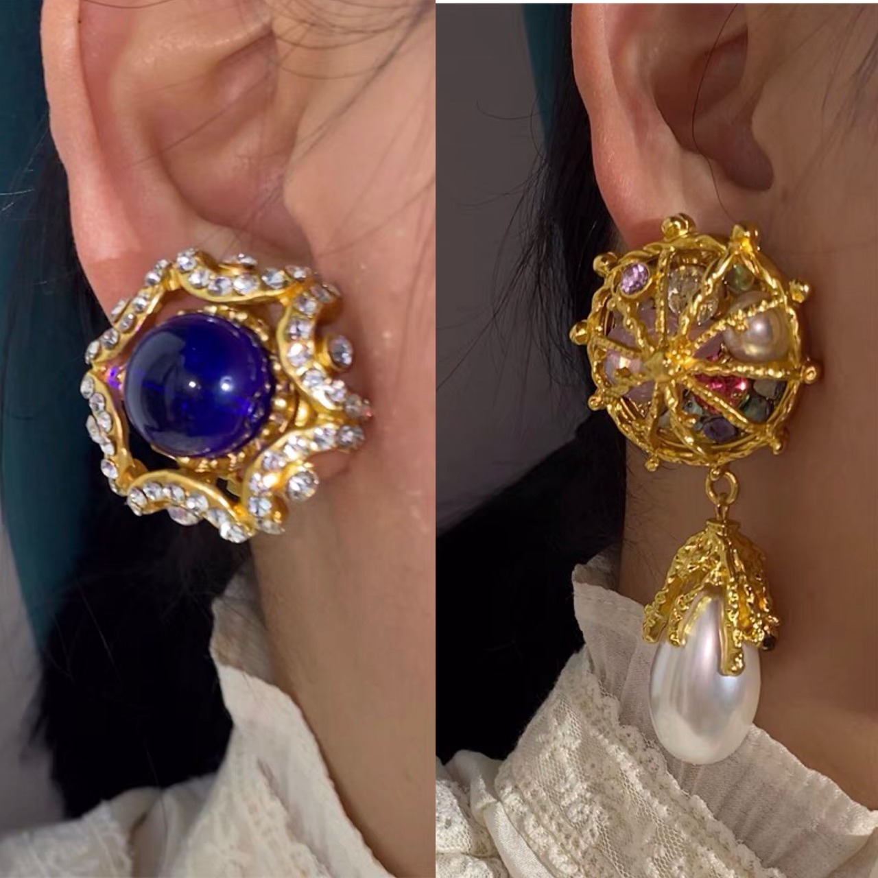 イヤリング】ゴールド 鼈甲風 茶色 ピアス ハート ロング ゆらゆら 