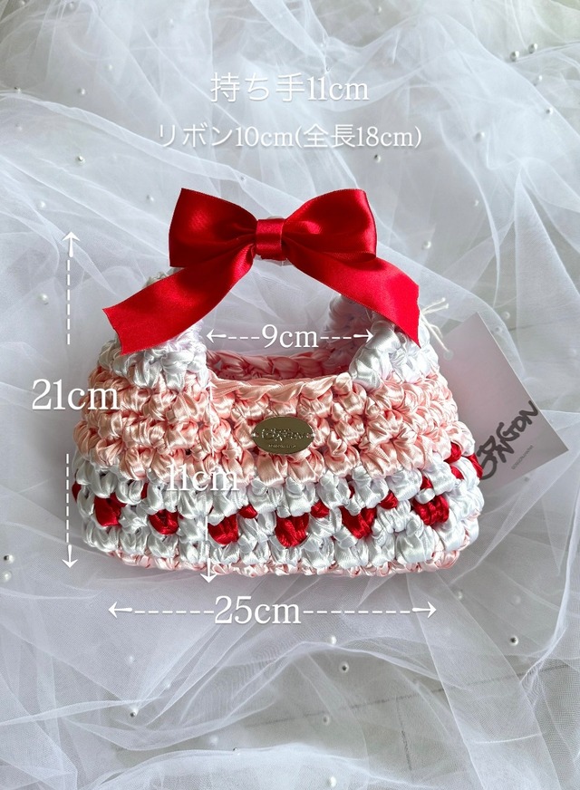 【1点もの】triangle satin ribbon bag medium / strawberry cake