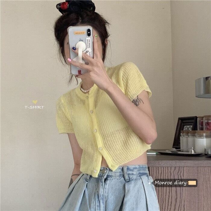 薄手ニットセーター ショートサマークロップドカーディガントップス コート 大人ガーリー スウィート キュート カジュアル 夏物 モンロー32272822250