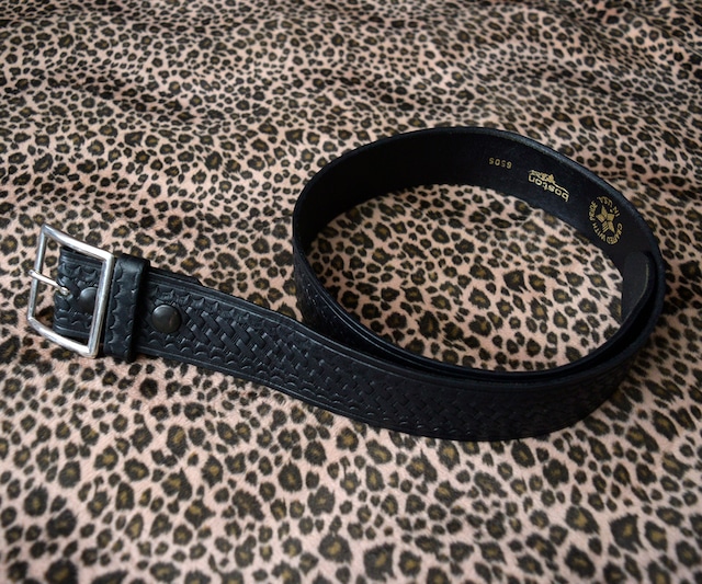 GOOD! BOSTON LEATHER BASKET WEAVE GARRISON BELT 34