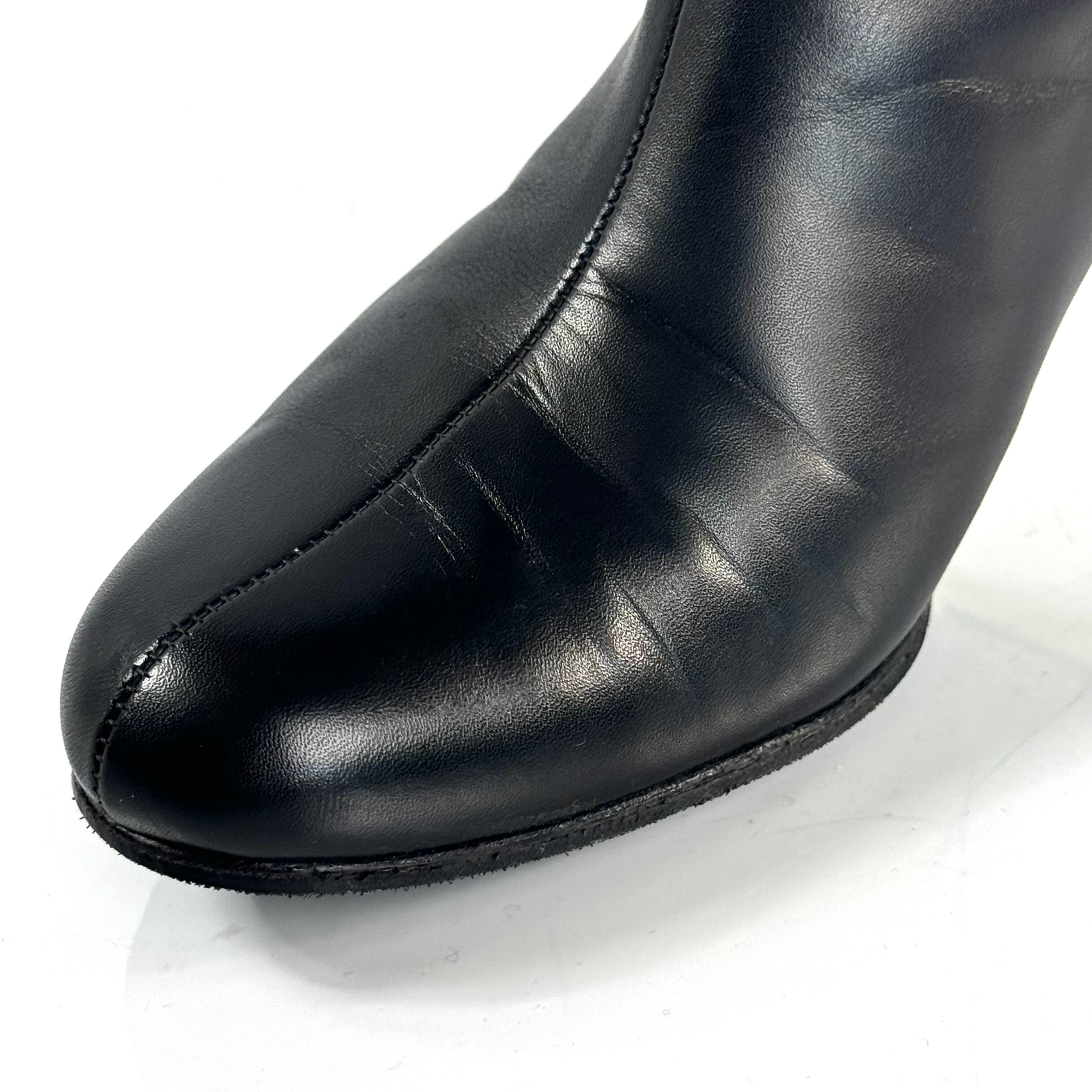 グッチ ロングブーツ レザー ファスナー ピンヒール 37 24cm 黒 