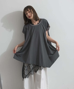 32884 サテン部分使いアシメチュニックTシャツ charcoal