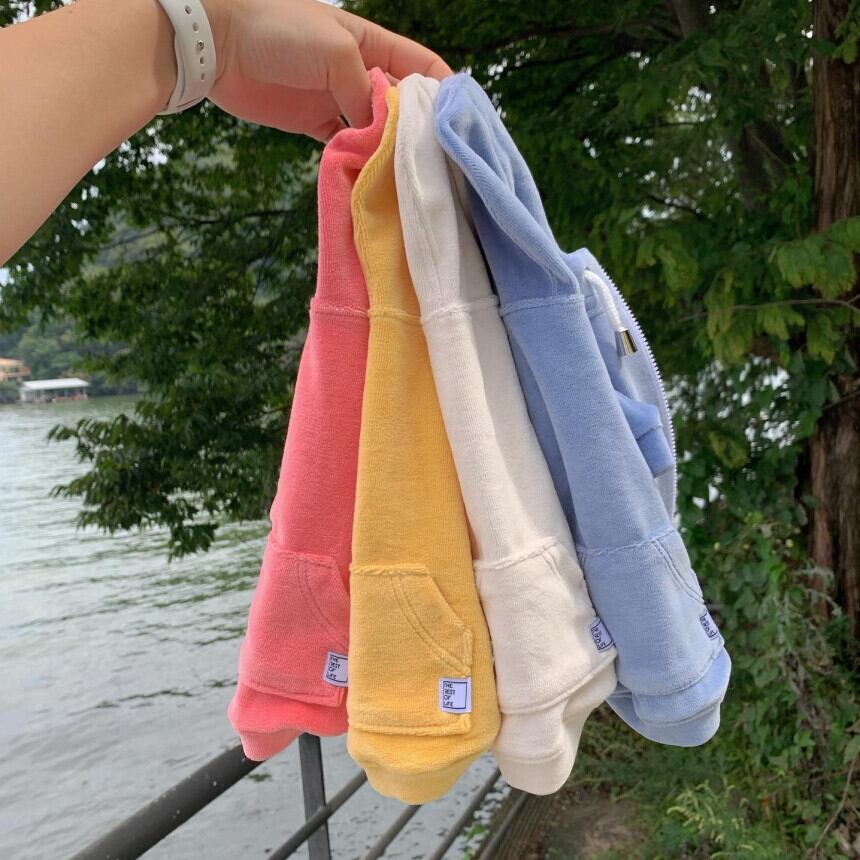 《予約》№TL0007 ベルベットシンプルフードジップアップ全4色