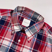 リネン混 MACKINTOSH PHILOSOPHY マッキントッシュフィロソフィー チェック柄 BD ボタンダウン 半袖 シャツ 38(M相当) /レッド・ネイビー系 メンズ 三陽商会