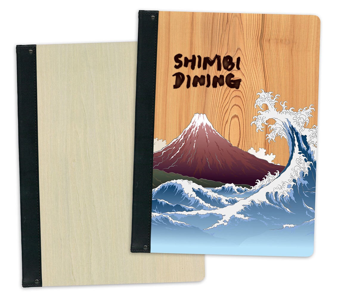 名入無料！【SHO-101-UV-WOOD】メニューブック：木製/A4サイズ （受注