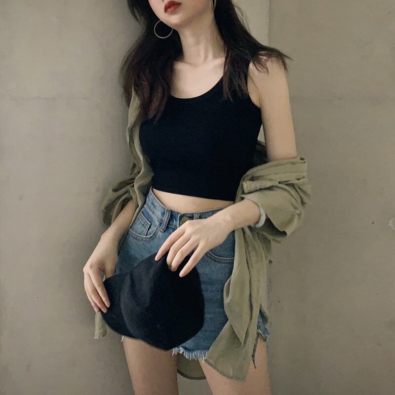 ヒョナブラックキャミソールショートレディースショートインナーベース、サマーウェア露出アンビリカルネットレッドセクシースーパートップトレンド YY-ファッション83398230133