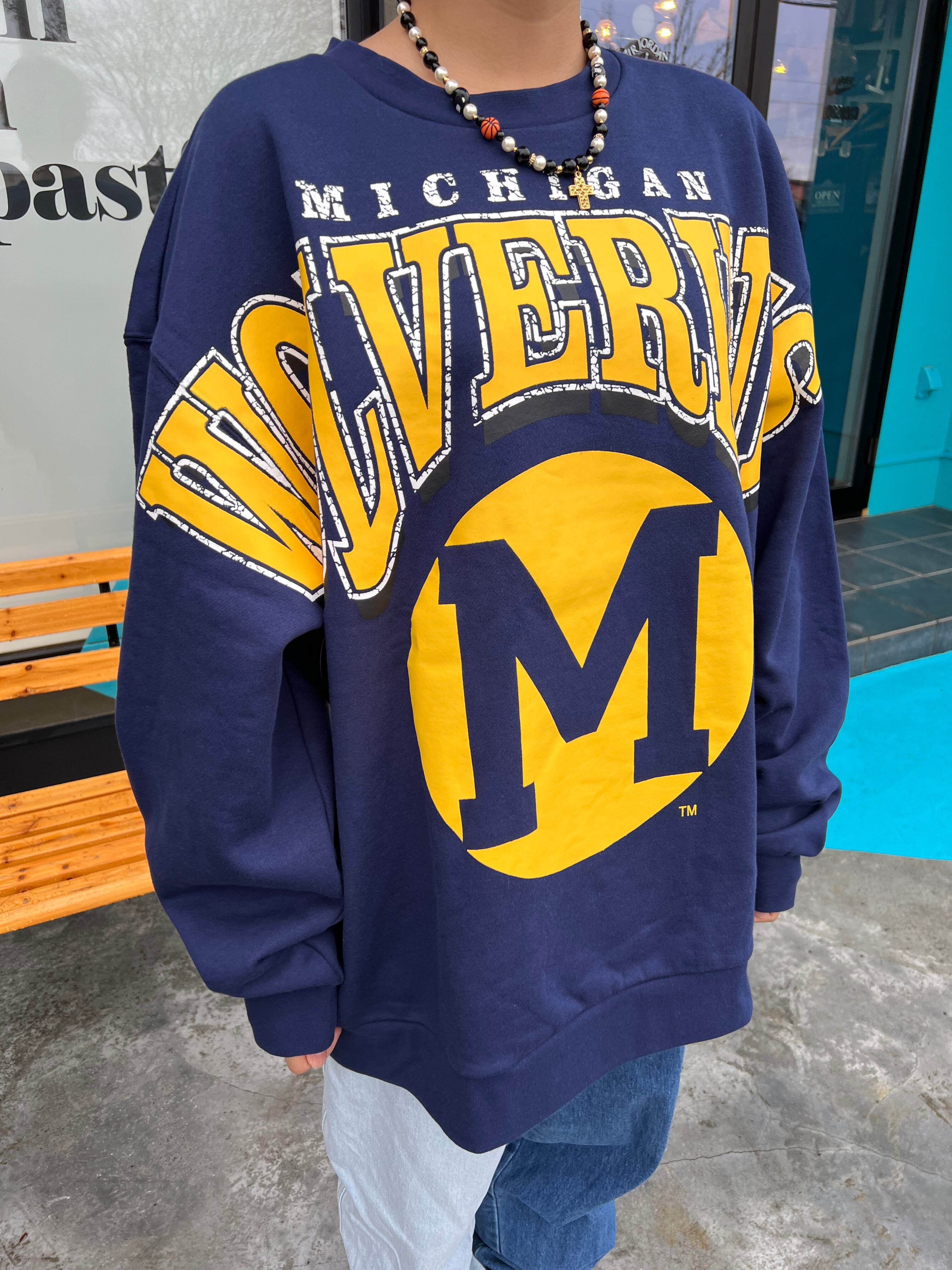 Mitchell & Ness BIG LOGO CREWトレーナー MICHIGAN ネイビー