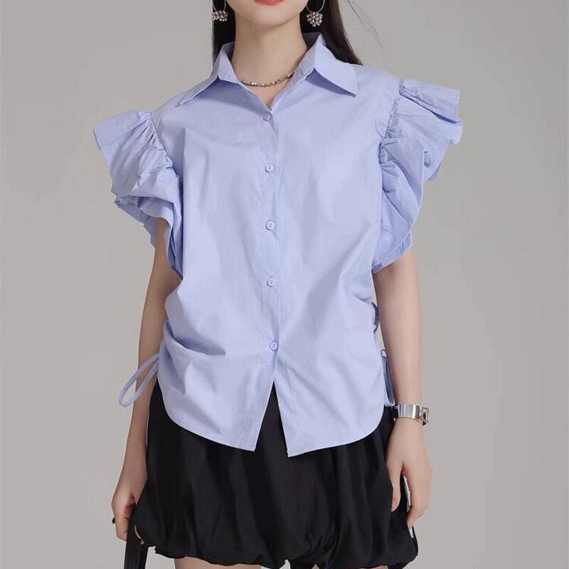 ドローストリングプリーツシャツ A0311