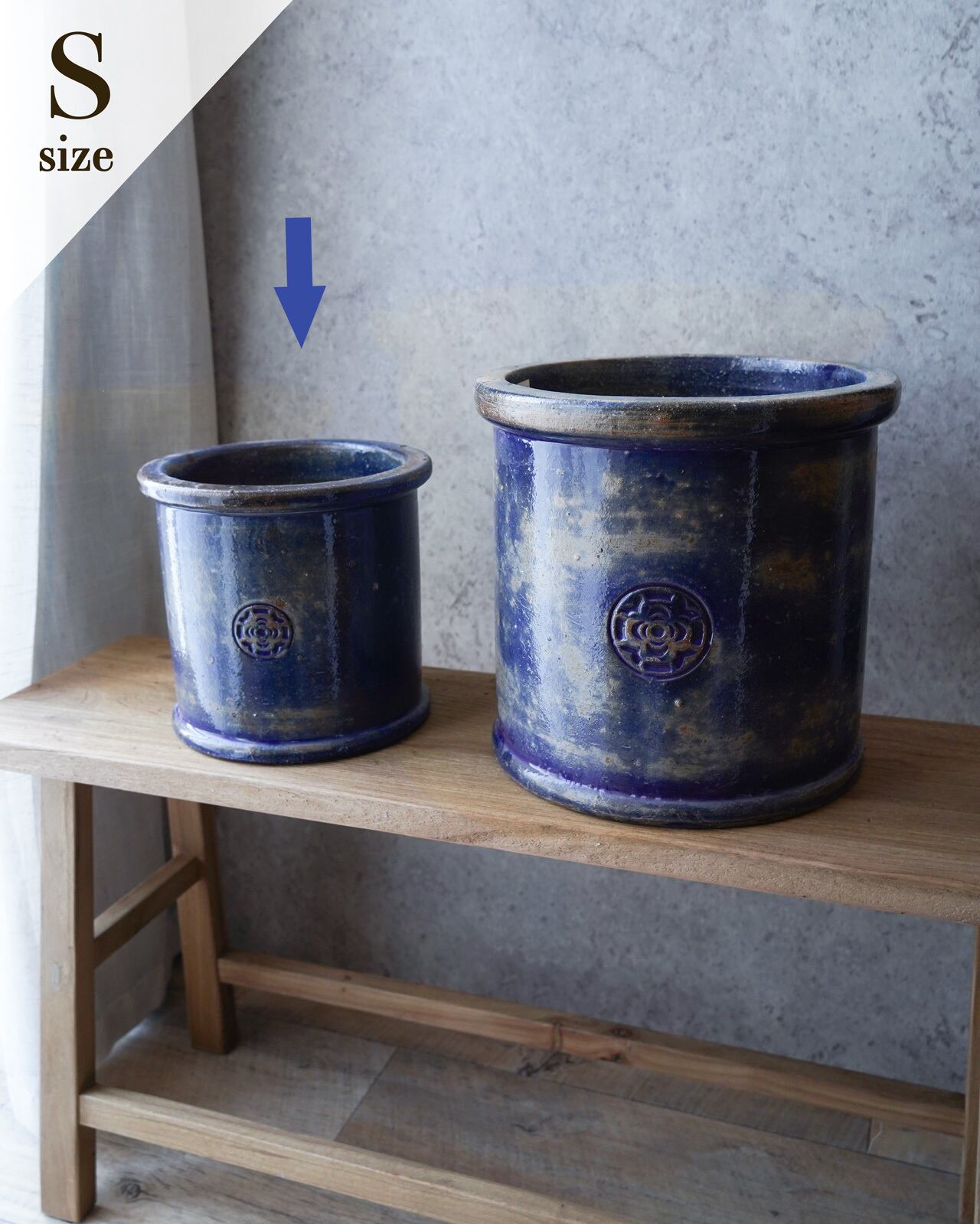 釉薬陶器】グロスシリンダー S ブルー φ22cm | アトリエ ヴィ