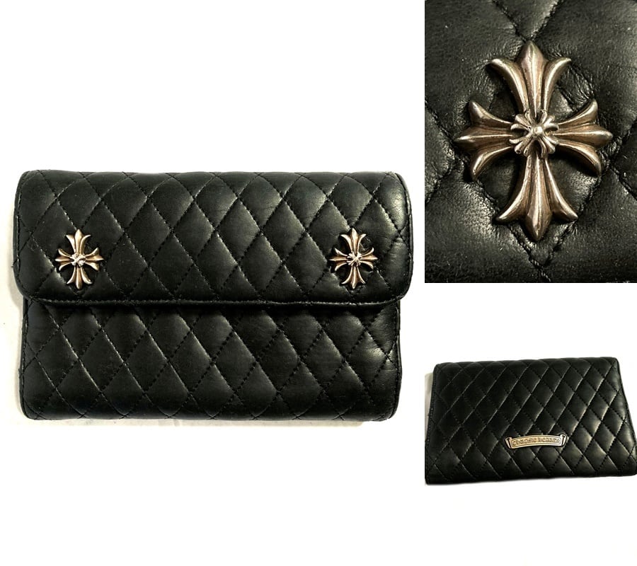 良好 定価25万 CHROME HEARTS クロムハーツ WAVE レザー キルティング