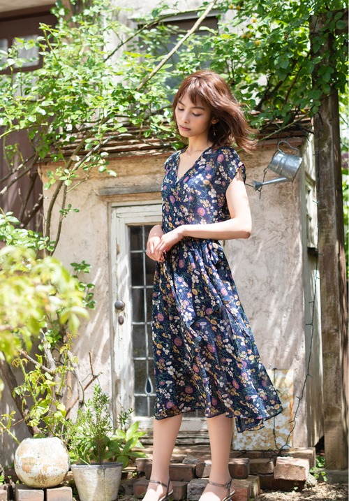 Chiffon Wrap Dress / 花柄ラップシフォンワンピース