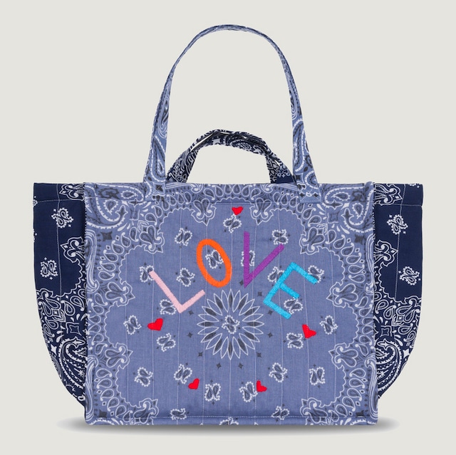 CALL IT BY YOUR NAME　Quilted Maxi Cabas Tote LOVE　Chambray/Navy