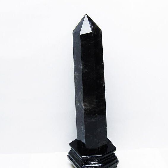 1.5Kg モリオン 黒水晶 六角柱 台座付属 一点物 152-4007