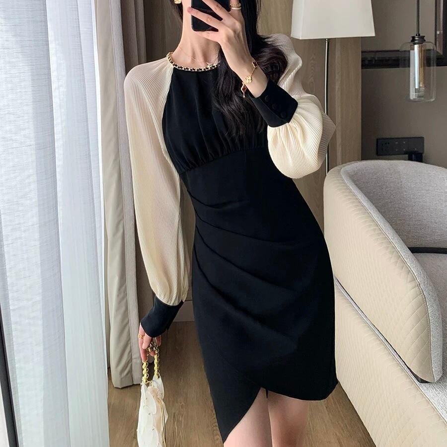 美シルエット配色ワンピース YH9503