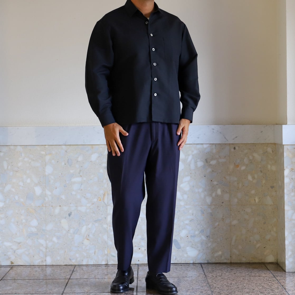 新品】MINTENS 1950s vintage summer wool shirts Black made in Italy
