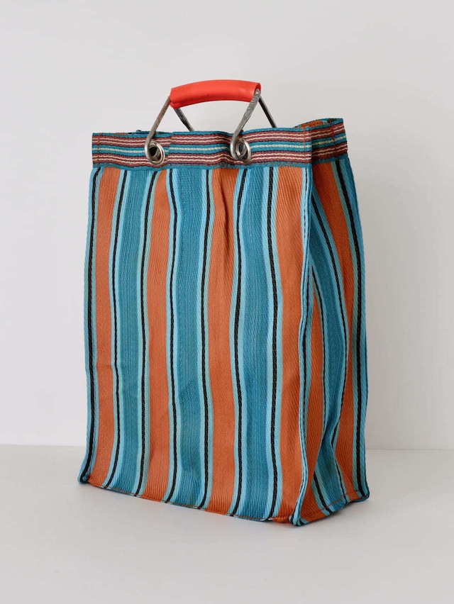 リサイクル プラスチック ストライプ バッグ レクタングル（オレンジ／ブルー） / Recycled Plastic Stripe Bag Rectangle PUEBCO