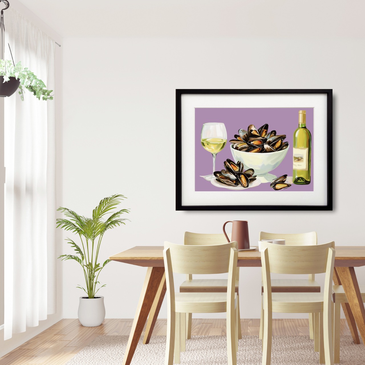 Mussels|ムール貝の白ワイン蒸しを描いた美食アートポスター|キッチンやダイニングを彩る北欧モダンデザイン|A3ポスター