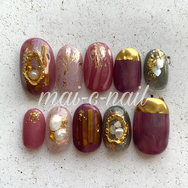 ネイルチップ くすみピンクパープルニュアンス Mug Nail Tip ネイルチップ くすみピンクパープルニュアンス Mug Nail Tip