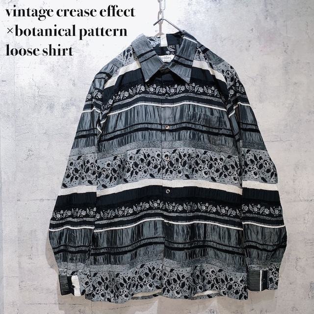 vintage crease effect×botanical pattern loose shirt