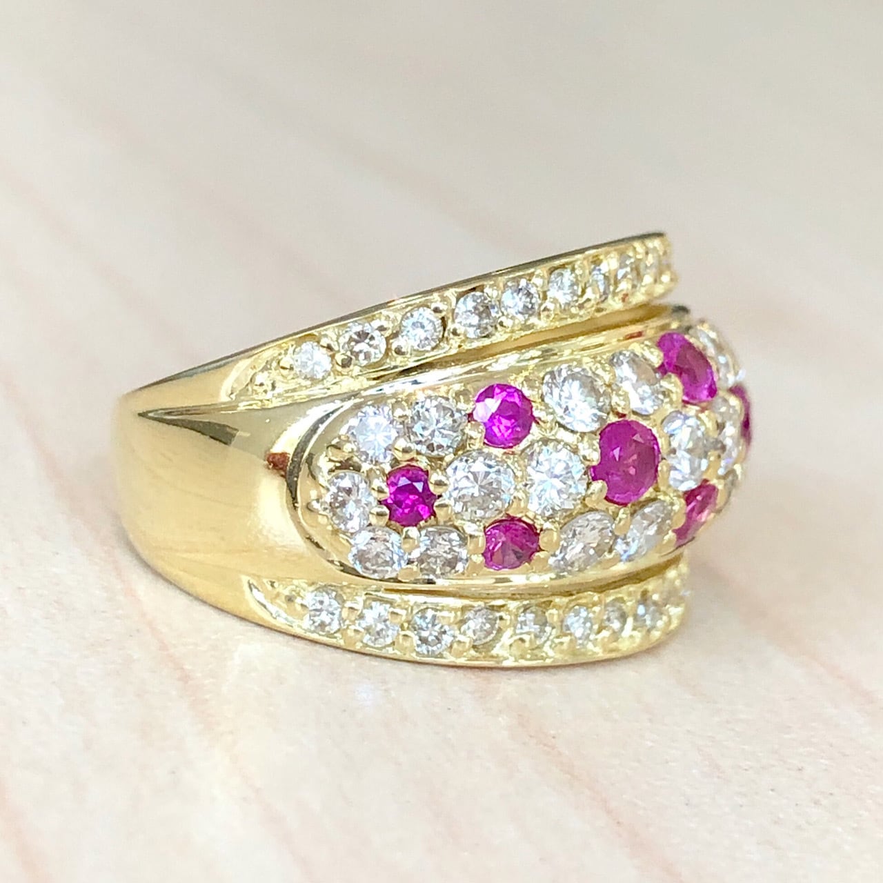 K18 ルビー ダイヤモンド デザインリング 18金 指輪 11号 Y03886