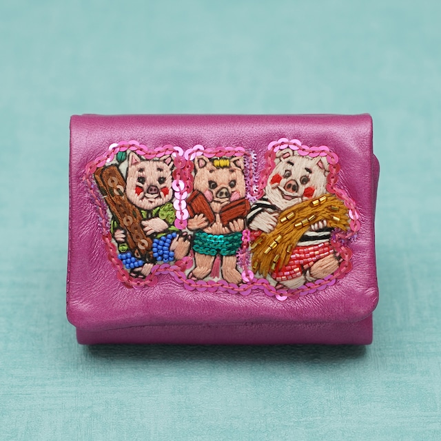 折財布Three little piglets (Metallic Pink)
