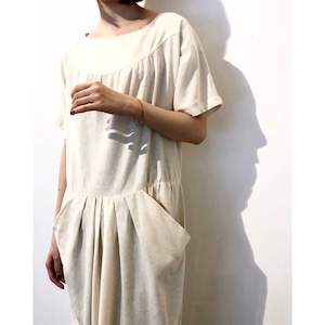 Vintage Ivory Silk Gather Pocket Dress / シルクギャザーポケットワンピース
