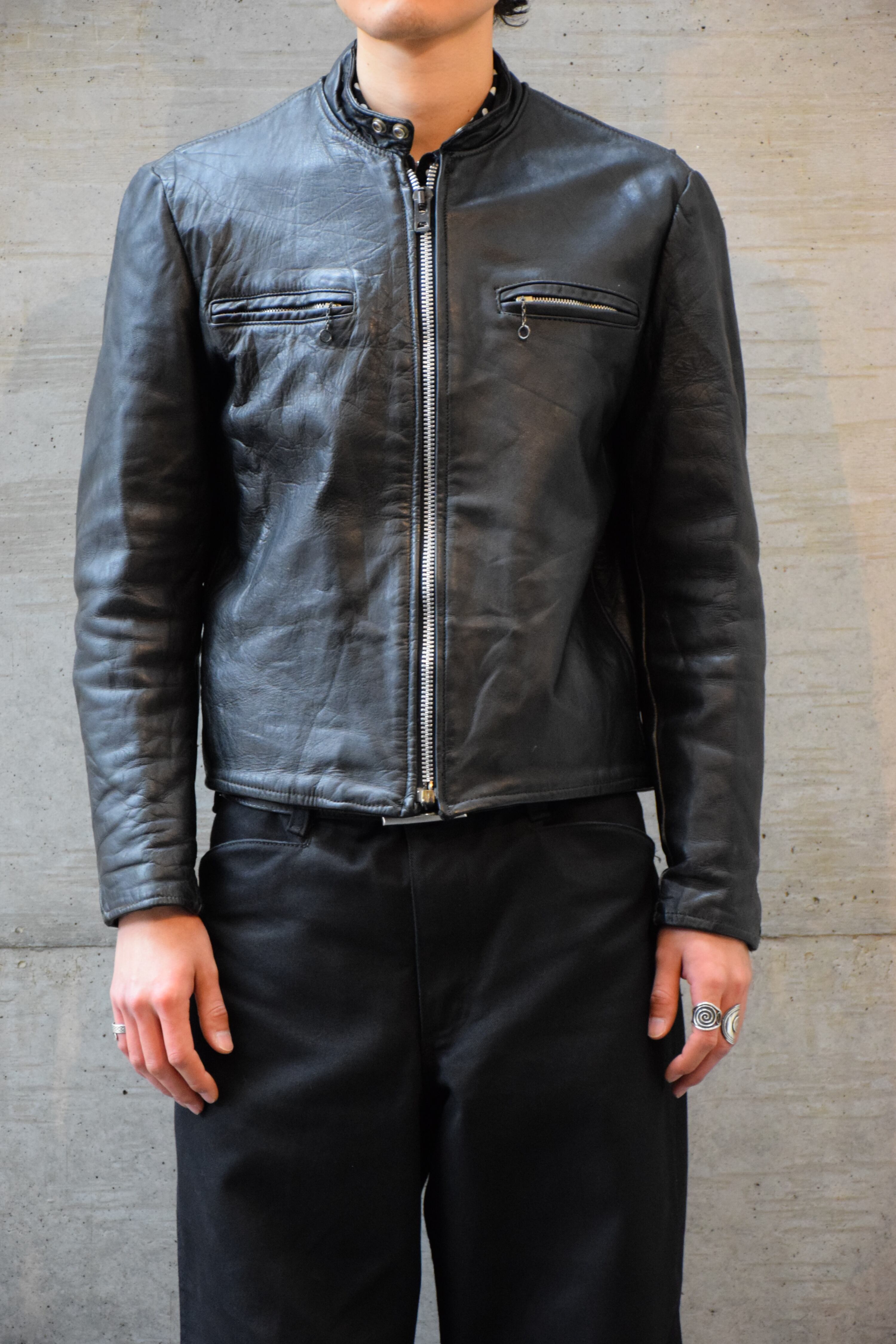 70's GENUINE LEATHER レザージャケット メンズ 40 ブラック