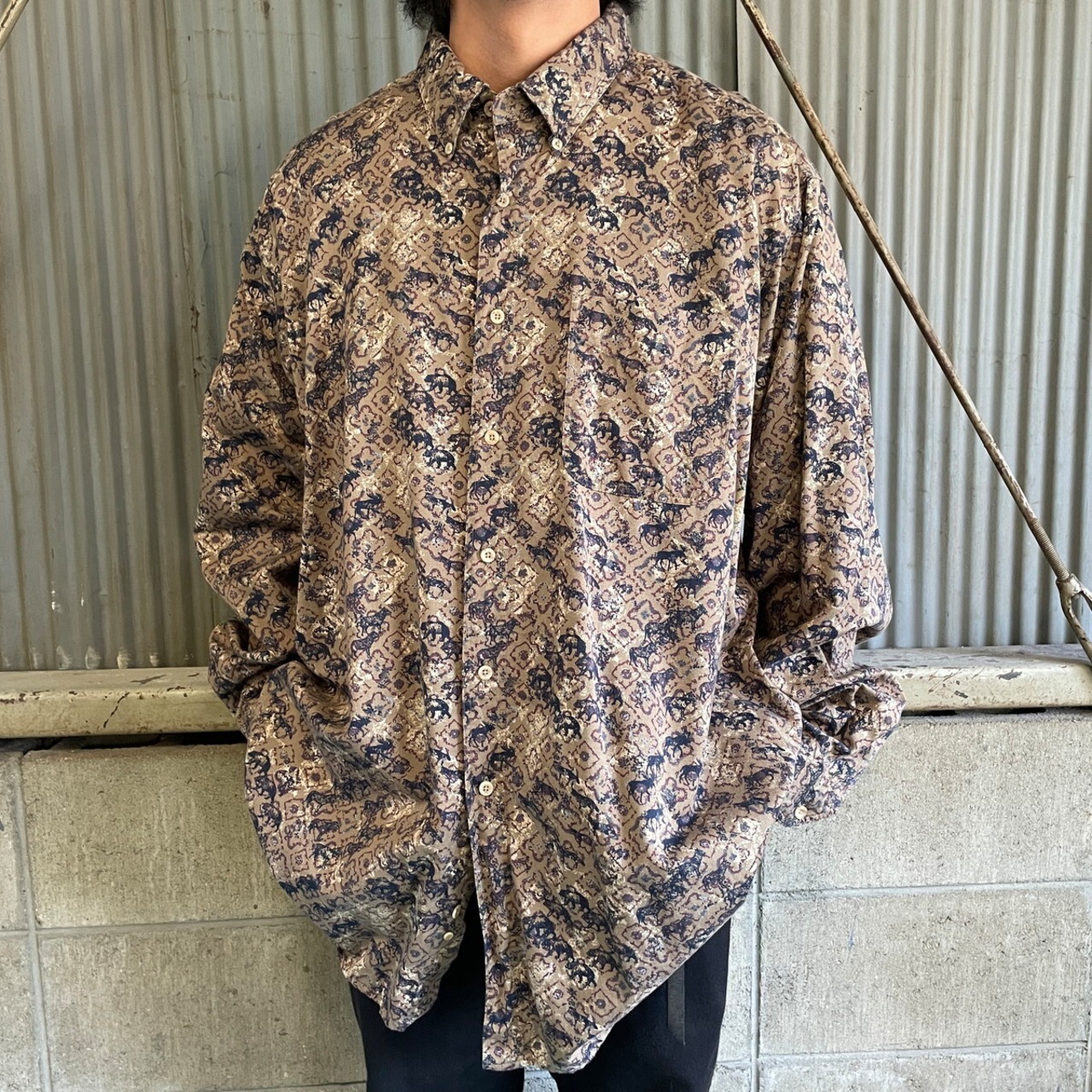 90年代 WOOLRICH ウールリッチ 総柄 アニマル 熊 鹿 オオカミ 長袖 