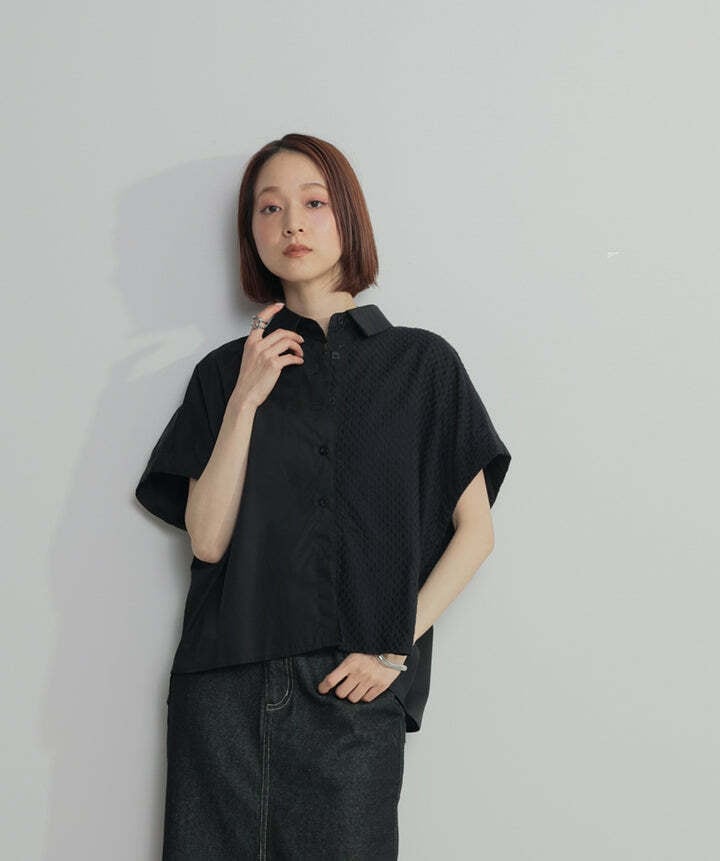 2603032 アシンメトリーデザインシャツブラウス black | エルキカク