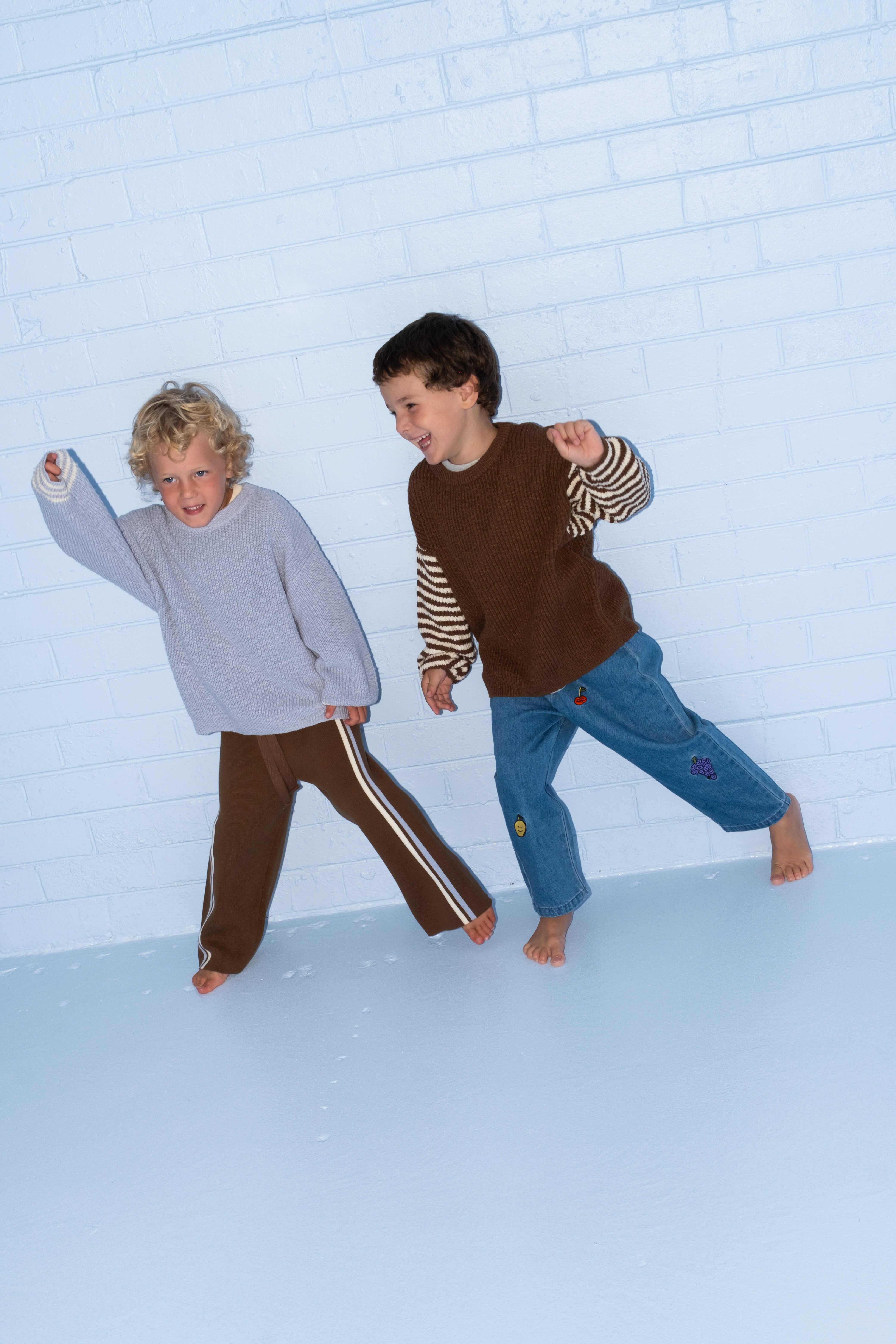 【即納/送料無料】Grown / Organic Striped Milano Knit Pants - Espresso