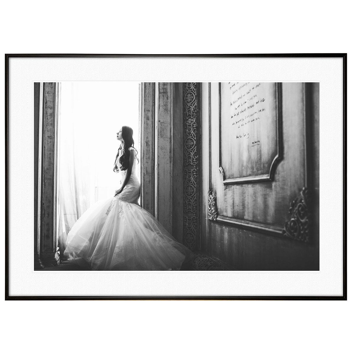 人物写真 ウェディングドレスを着た女性 インテリアモノクロアートポスター額装 AS2208