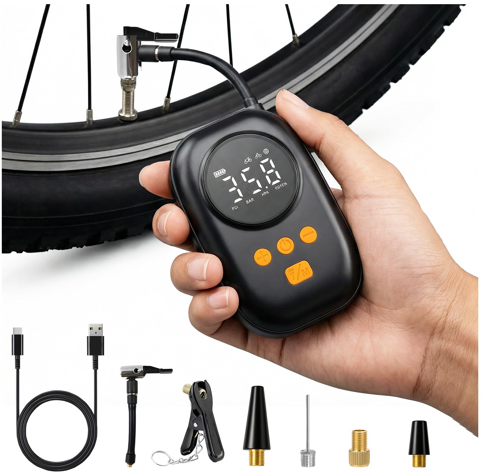 CYCPLUS 自転車 空気入れ 携帯 電動ポンプ 自転車 携帯ポンプ 小型携帯