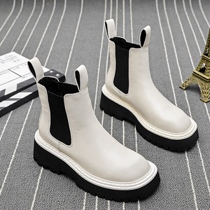 SQUARE TOE ELASTIC SIDE PLATFORM SHORT BOOTS 4colors M-3912