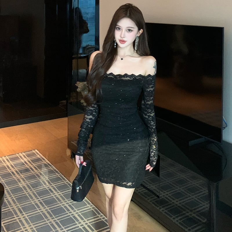 ミニドレス キャバドレス セクシー スパンコール レース オフ