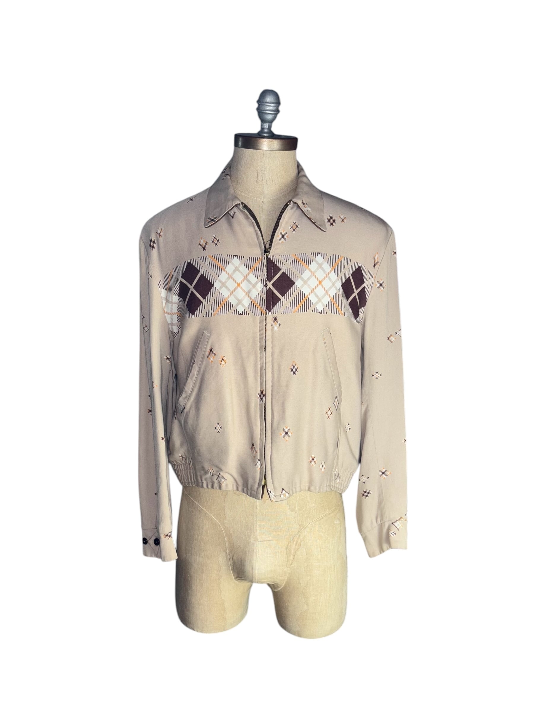 vintage 1950's reversible rayon gabardine jacket “Argyle” | NOIR