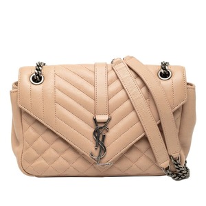 サンローラン スモール サッチェル チェーン ショルダーバッグ 428125 ベージュ レザー レディース SAINT LAURENT 【中古】