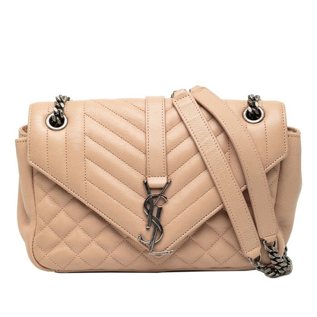 サンローラン スモール サッチェル チェーン ショルダーバッグ 428125 ベージュ レザー レディース SAINT LAURENT 【中古】
