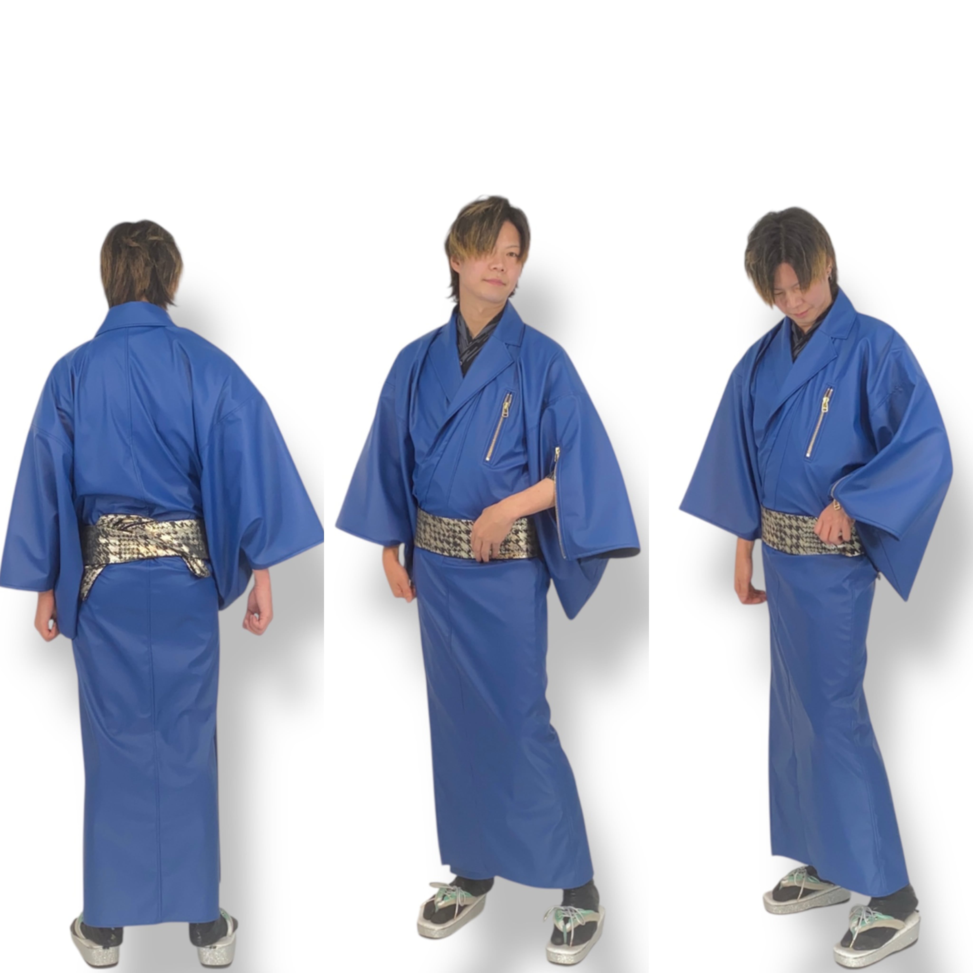 フェイクレザーライダース着物Neo KBlue メンズ | キモノグラース