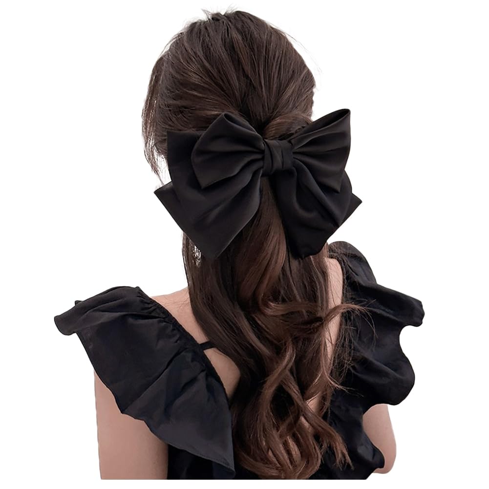【人気】FASELE ヘアクリップ バレッタ ヘアピン 大きめ蝶結び エレガント 三層 JK 上品 優しい 髪飾り 女性 シンプル 優雅的 おしゃれ 日常 通勤通学 誕生日 発表会 結婚式 卒業式 入学式 パーティー 記念日 プレゼント (ブラック)