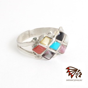 【INDIAN JEWELRY インディアンジュエリー】Zuni diamond shape 7stone ring Bonnie Quam ズニ ダイヤモンドシェイプ 7ストーンリング ボニー・クァム作
