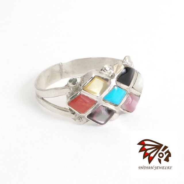 【INDIAN JEWELRY インディアンジュエリー】Zuni diamond shape 7stone ring Bonnie Quam ズニ ダイヤモンドシェイプ 7ストーンリング ボニー・クァム作