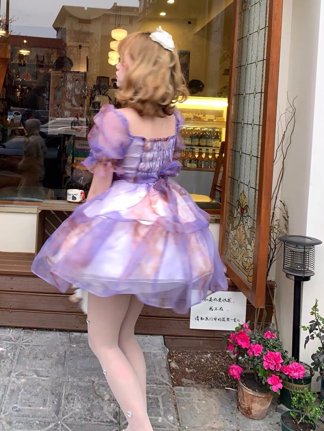 紫 ワンピース ドレス リボン ハート 花柄 ブラウス フラワー 水色 