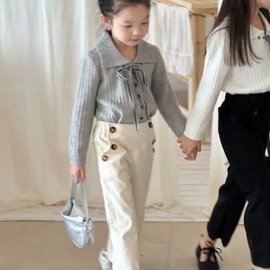 秋リボン付きリブカーディガン