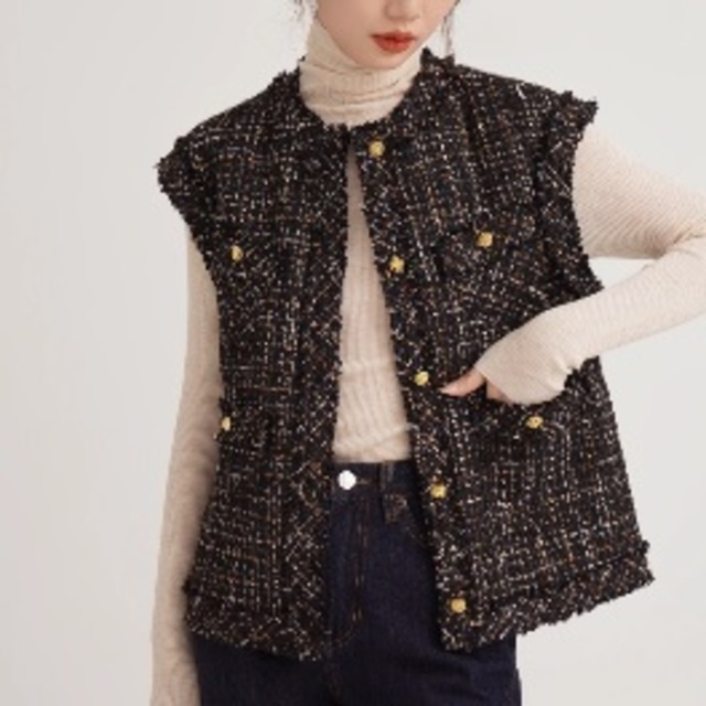 tweed pockets vest＜v1717＞