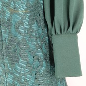 フラメンコ 衣装 ソニアジョーンズ SONIA JOHNES ツーピース セットアップ トップス ファルダ ボランテ フリル レース 光沢 豪華 華やか 高級感 レース ダンス 長袖 緑 グリーン系 高級 衣装セット 大人用 フリルデザイン おしゃれ イベント用 発表会 エレガント ダンス用品 セットアップ