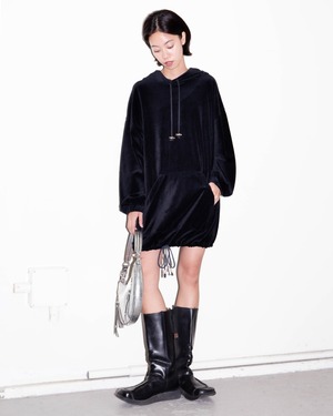 1990s velour hooded mini dress